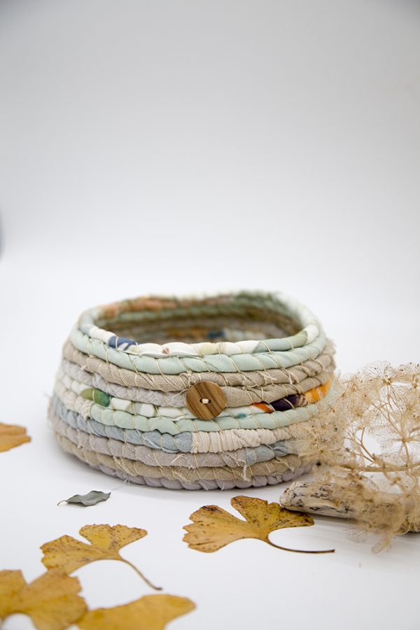 Coiled scrap fabric basket